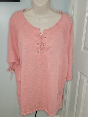 Beachcombers Women's Lace-Up Knit Tunic Top In Pink NWT Size Large